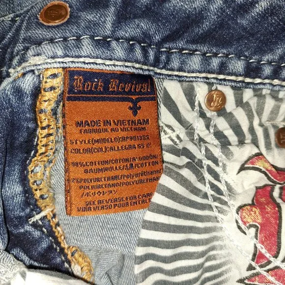 🪨 Rock Revival Allegra Skinny Jeans W/Leather Embroidered Flap Pockets size 25 - Picture 8 of 16
